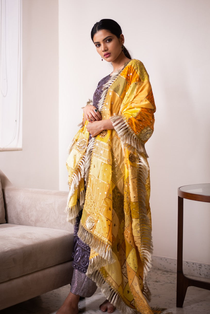 Gulbahaar - Yellow Upcycled Patchwork Dupatta