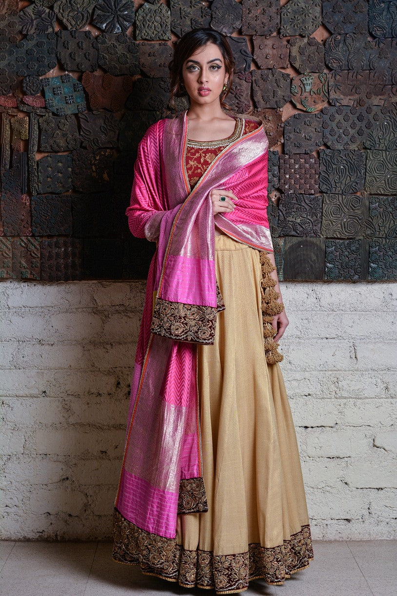 Rosa- Gold Silk Brocade Lehanga